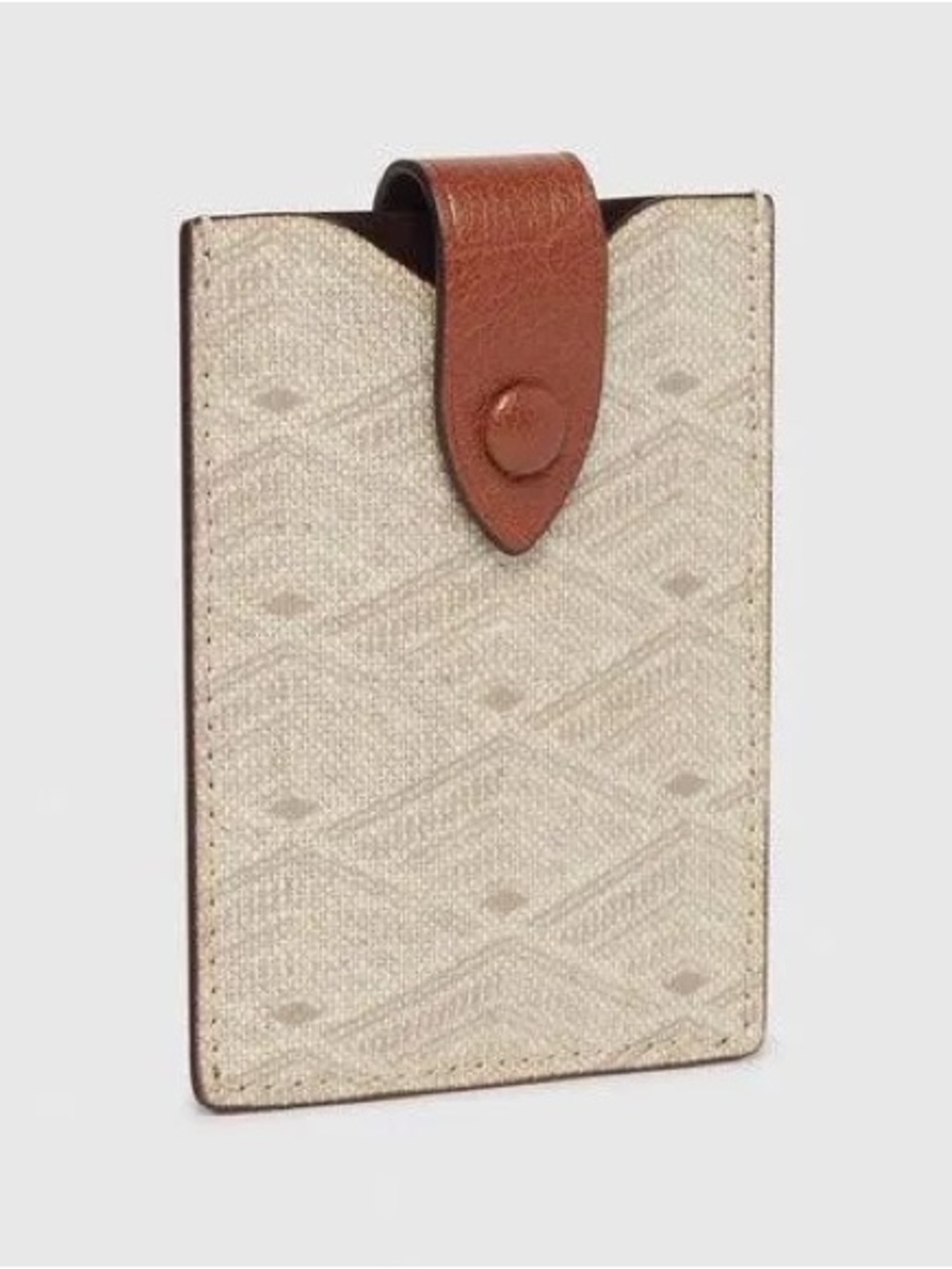 Beige Canvas Card & Key Holder with Brown Leather Snap